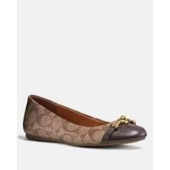 Coach Leila Signature Canvas & Leather Ballet Flats Brown Size 5.5 New 7966 - Picture 1 of 12